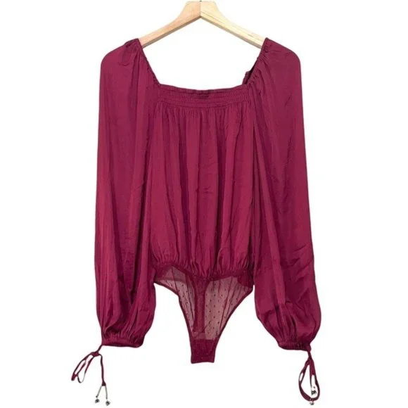 NWT Free People Another Round Balloon Sleeve Bodysuit XS Satin Loose Boho - Picture 5 of 11